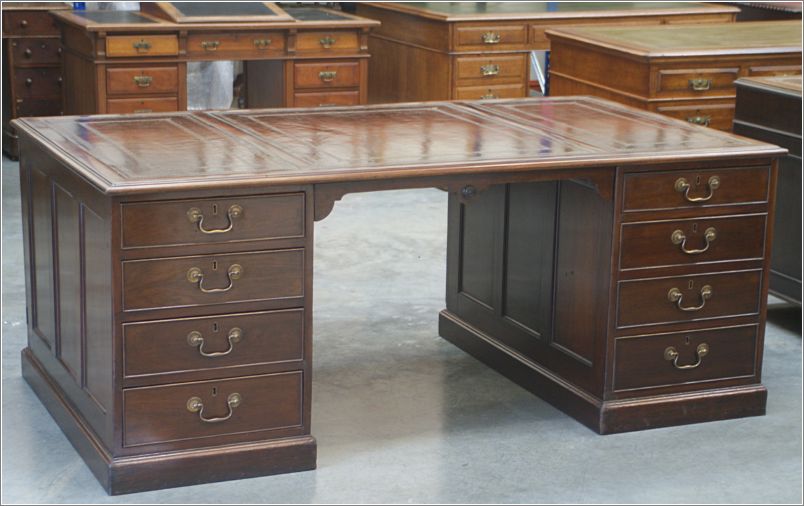 1026 Antique Large Mahogany Partners Desk (2)